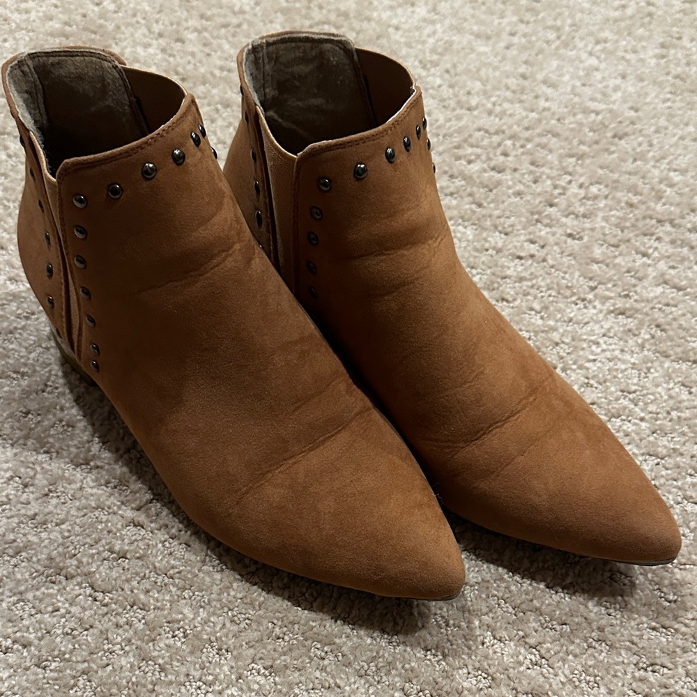 Seven7 Tan Ankle Booties with Stud Accents